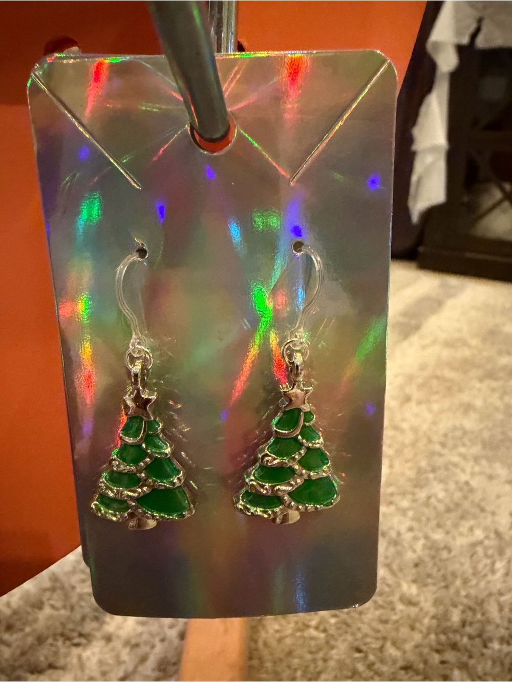 Green Christmas Tree Dangle Earrings - Festive Women’s Jewelry- Hypoallergenic